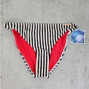 NEW Juicy Couture YMI Bikini Bottoms Womens M Black White Striped High Cut Swim